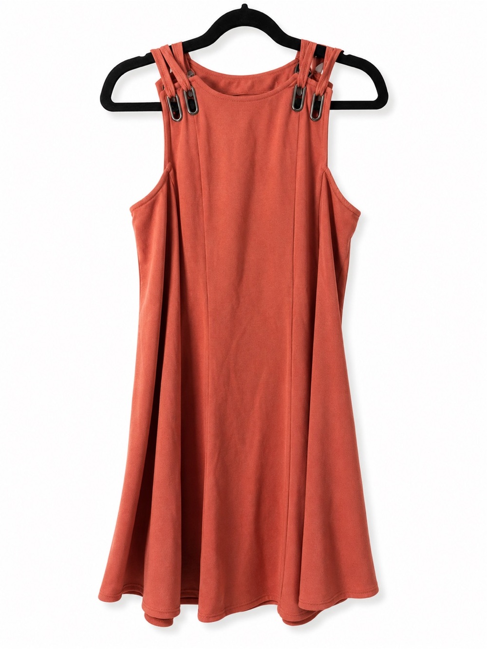 Free People Sleeveless Rust Orange A-Line Dress with Buckle Strap Detail